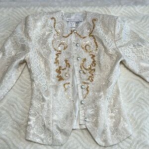 Jessica McClintock Vintage 90s Bridal Lace Beaded Jacket Size 6 Sequins & Pearls